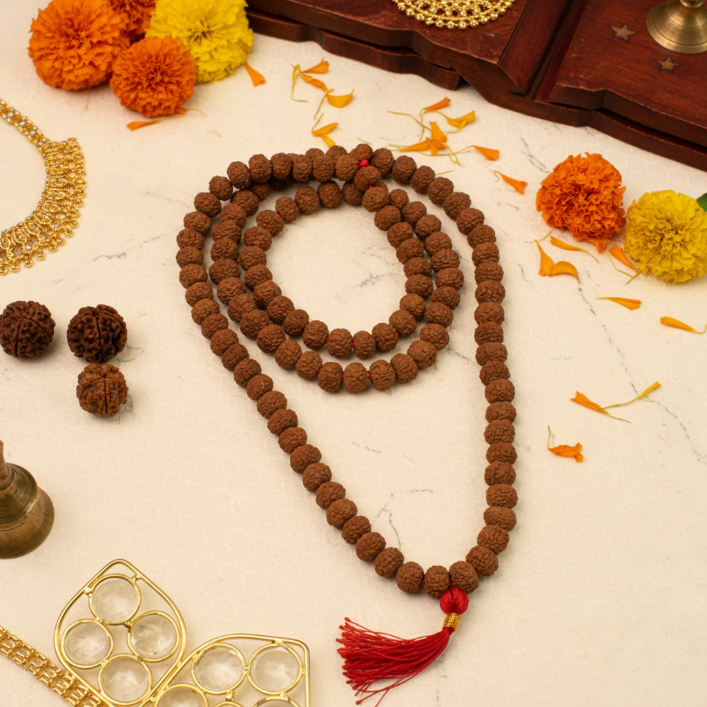 7 Mukhi Rudraksha Mala - 9-10mm, 108+1 beads