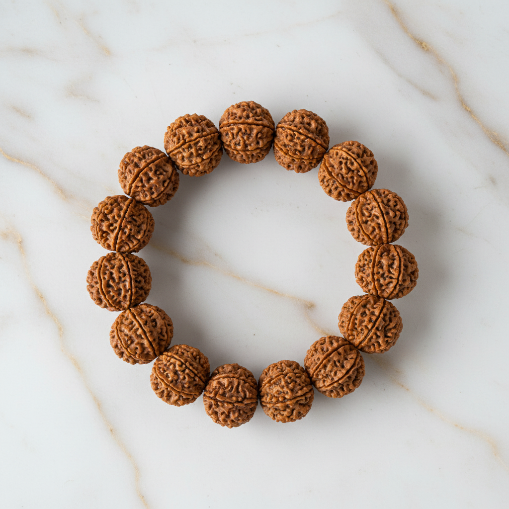 8 Mukhi Rudraksha Bracelet - Top View Product Photography