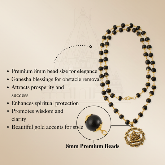 8mm Black and Gold Ganesha Necklace Benefits with Bead Detail
