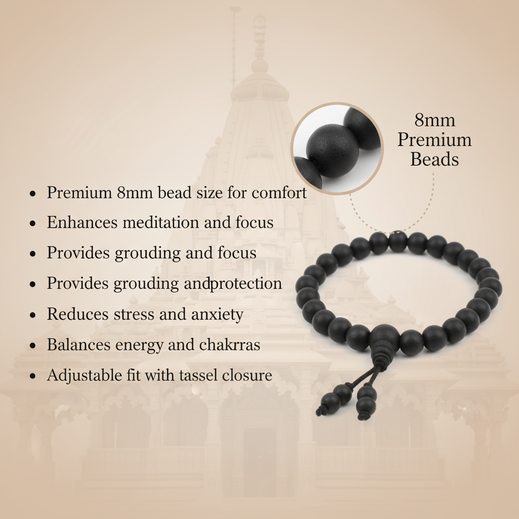 8mm Black Beaded Bracelet Benefits with Bead Detail
