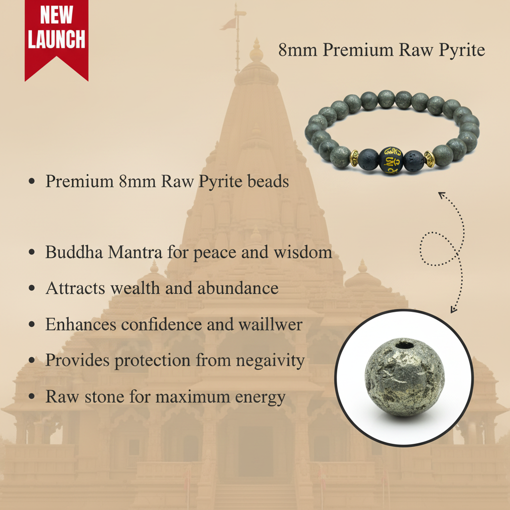8mm Raw Pyrite Buddha Mantra Bracelet Benefits with Bead Detail
