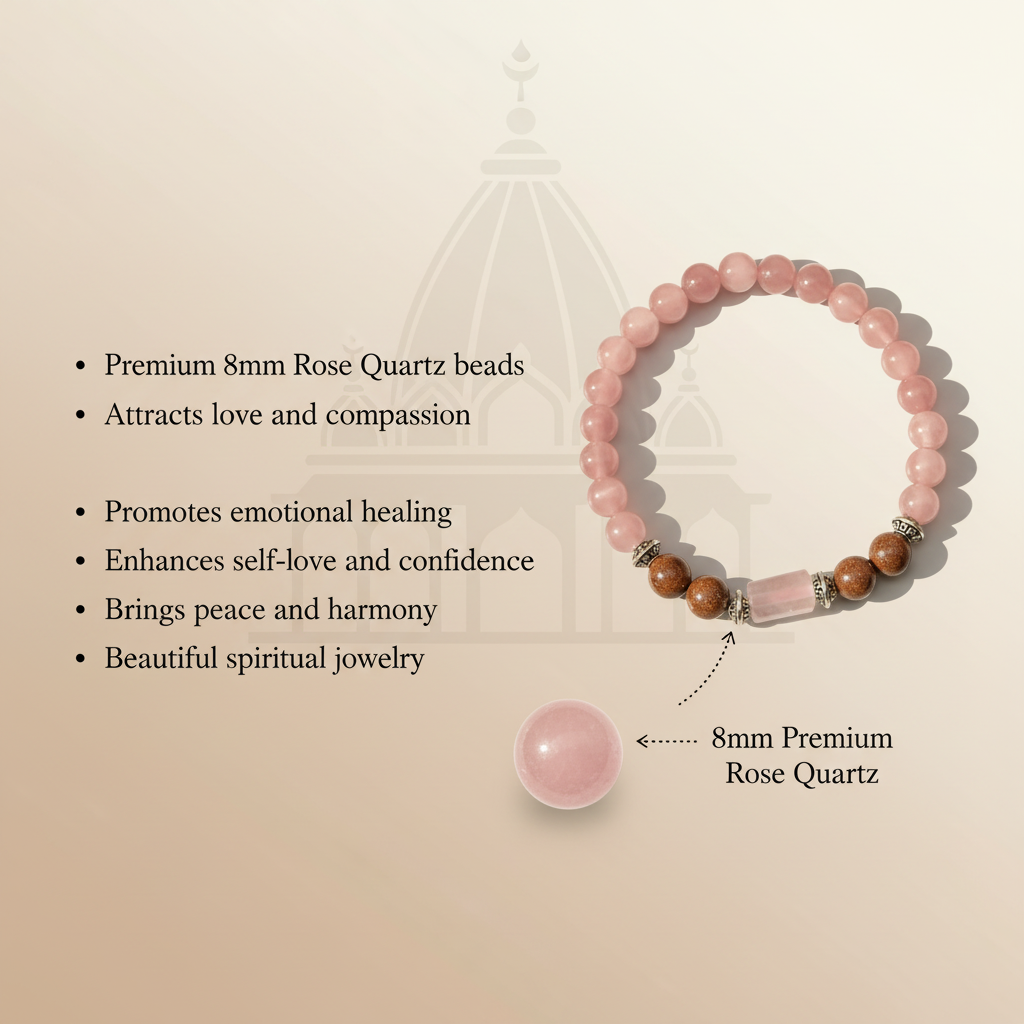 8mm Rose Quartz Bracelet Benefits with Bead Detail