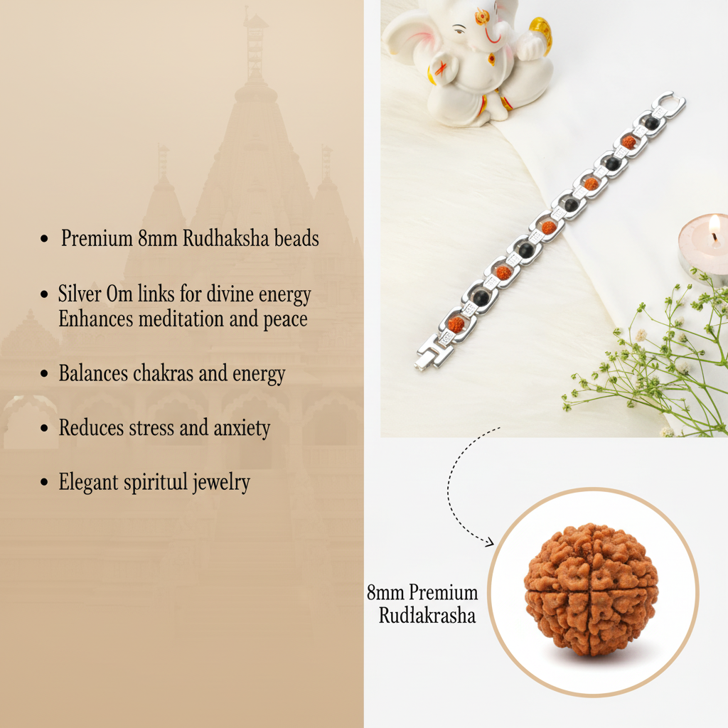 8mm Silver Rudraksha Bracelet Benefits with Bead Detail