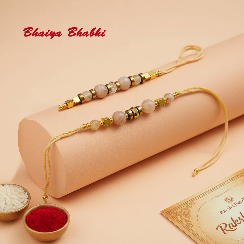 Divya Rakhi for Bhaiya-Bhabhi | Surya Shakti Yog | Sunstone, Hematite & Golden Pyrite for Solar Power, Grounding & Earned Wealth