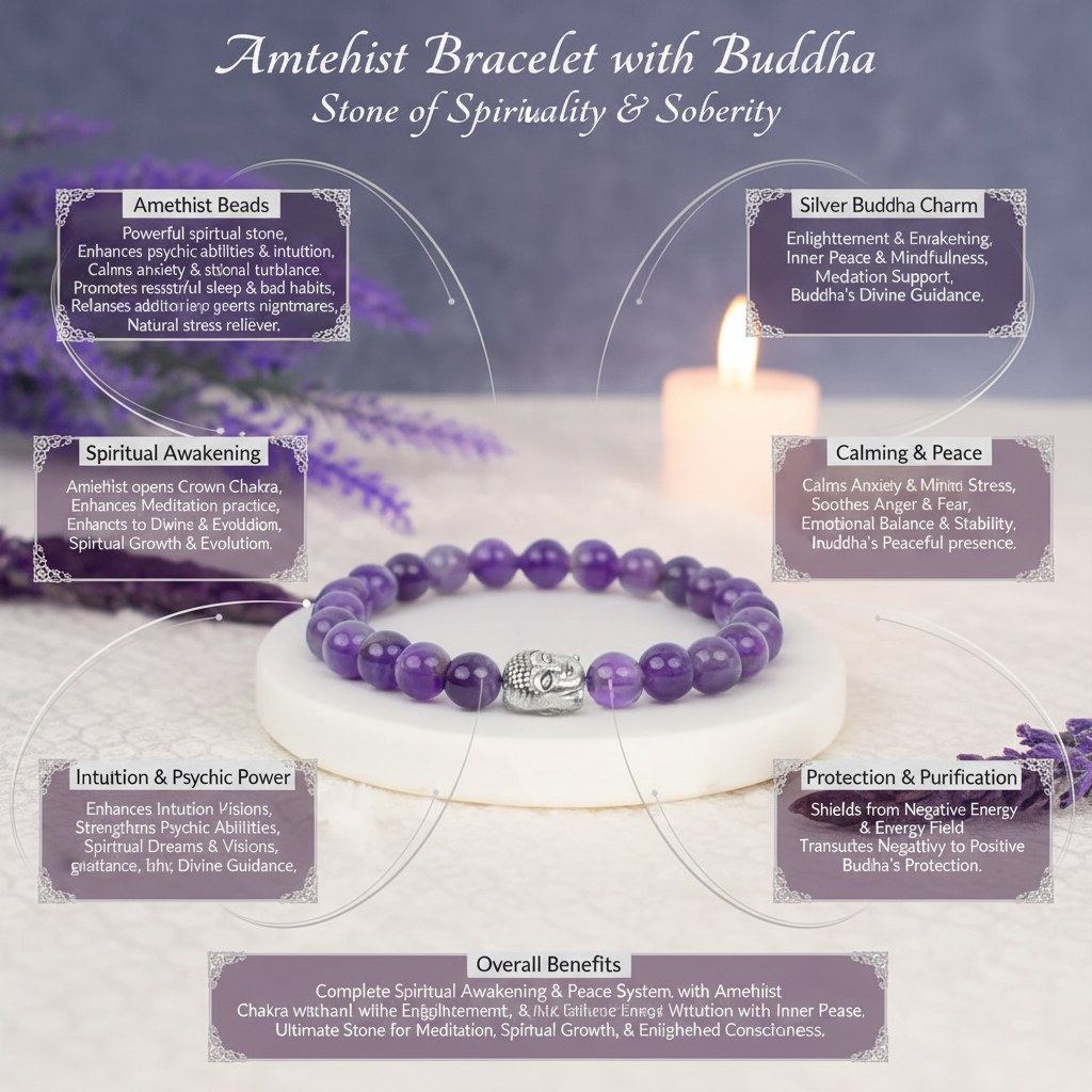 Amethyst Bracelet with Buddha charm benefits