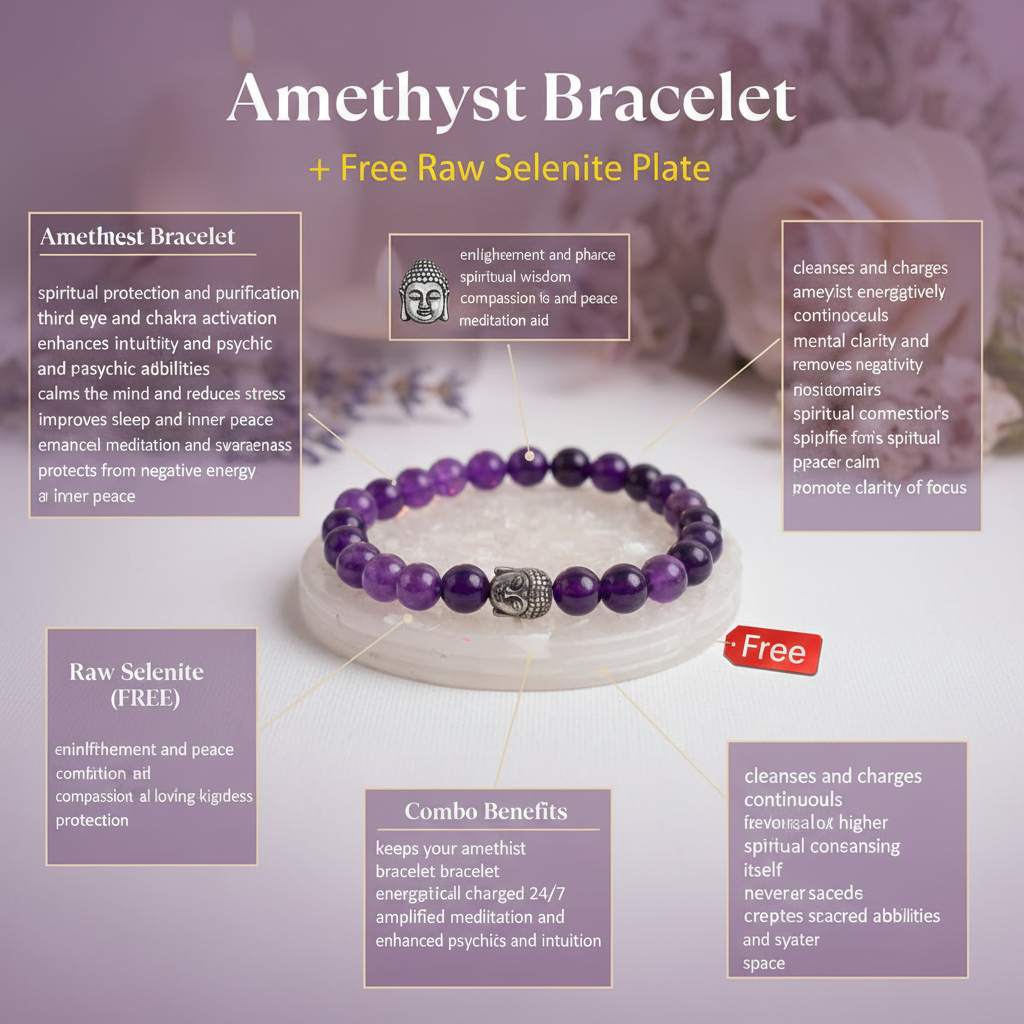 Amethyst Bracelet with FREE Selenite Plate benefits