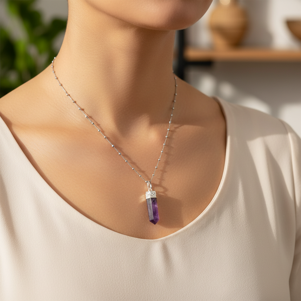 Amethyst Pendant - Woman satellite chain