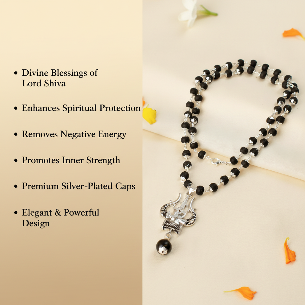 Black Beaded Mala with Silver Trishul Pendant Benefits