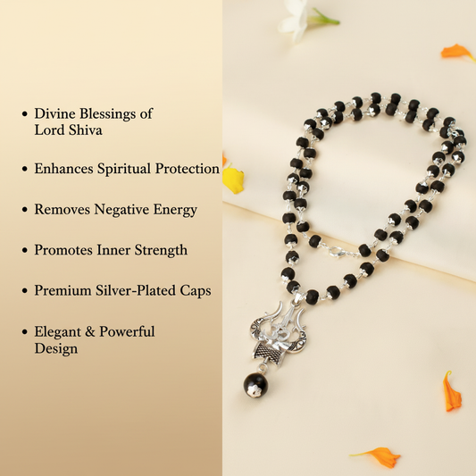Black Beaded Mala with Silver Trishul Pendant Benefits