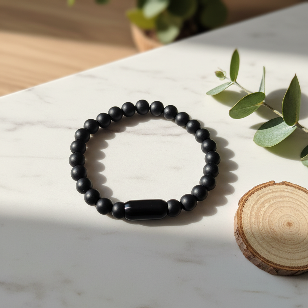 Black Onyx Bracelet Marble Flat Lay
