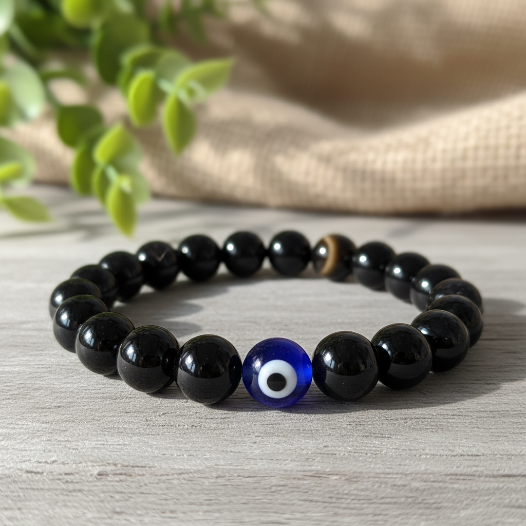 Black Onyx Evil Eye Bracelet Close Up