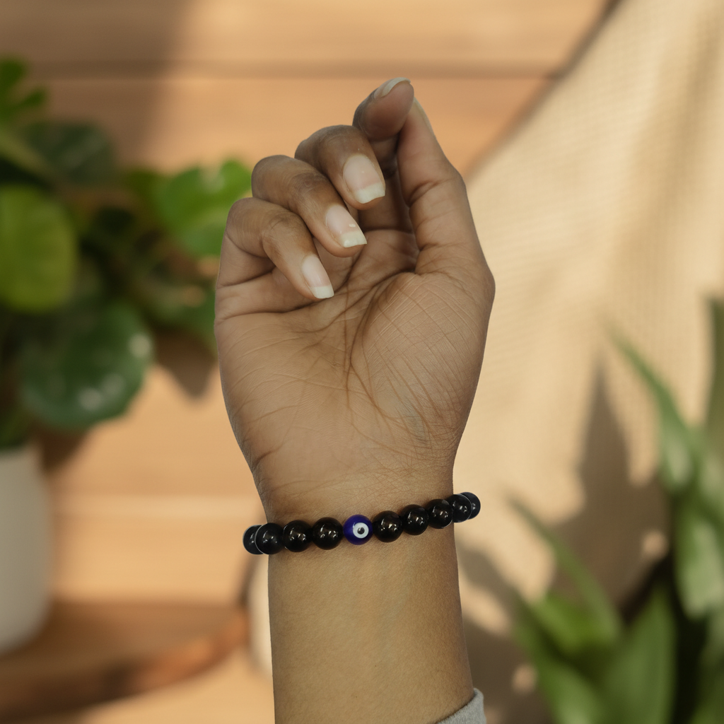 Black Onyx Evil Eye Bracelet on Wrist