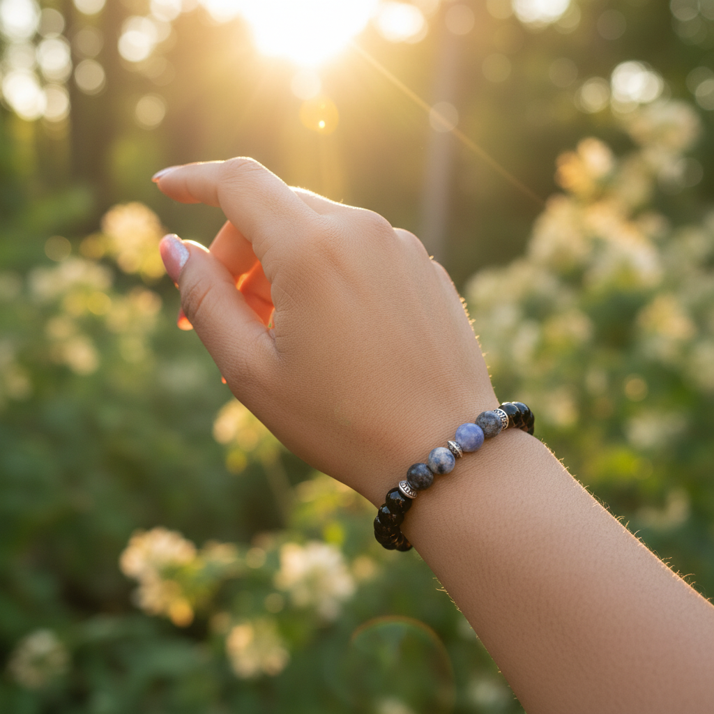 Black Tourmaline Bracelet on Wrist