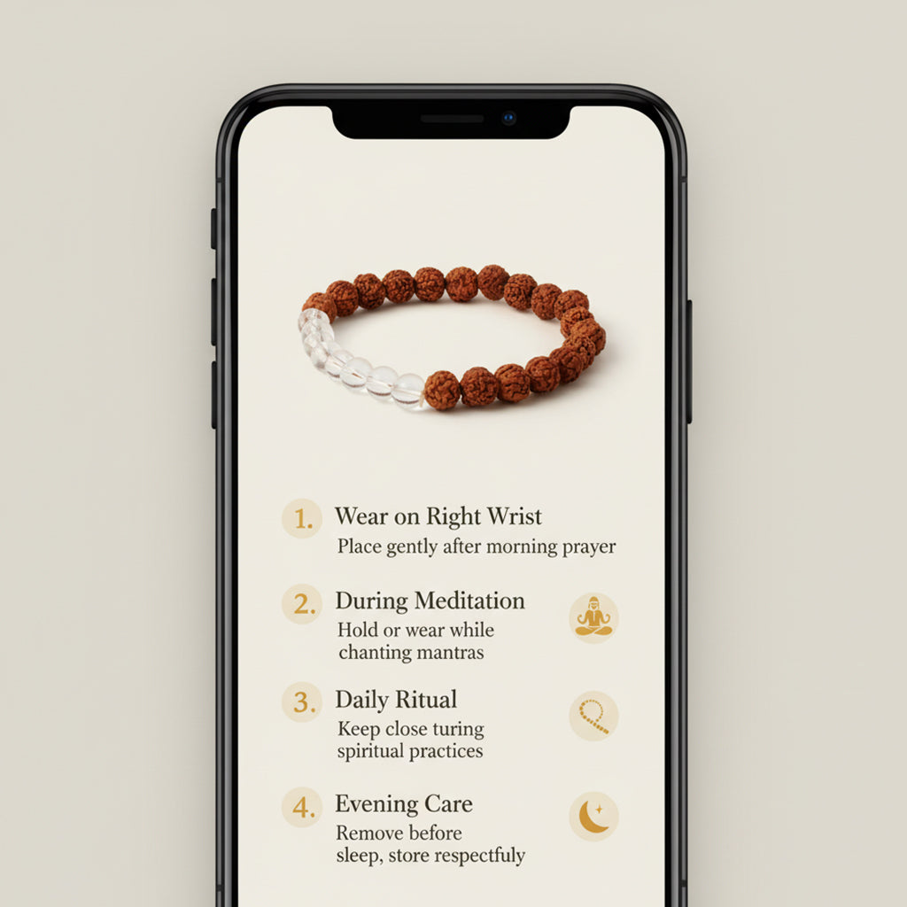 Kashi Siddh 5 Mukhi Rudraksha Bracelet With White Crystals