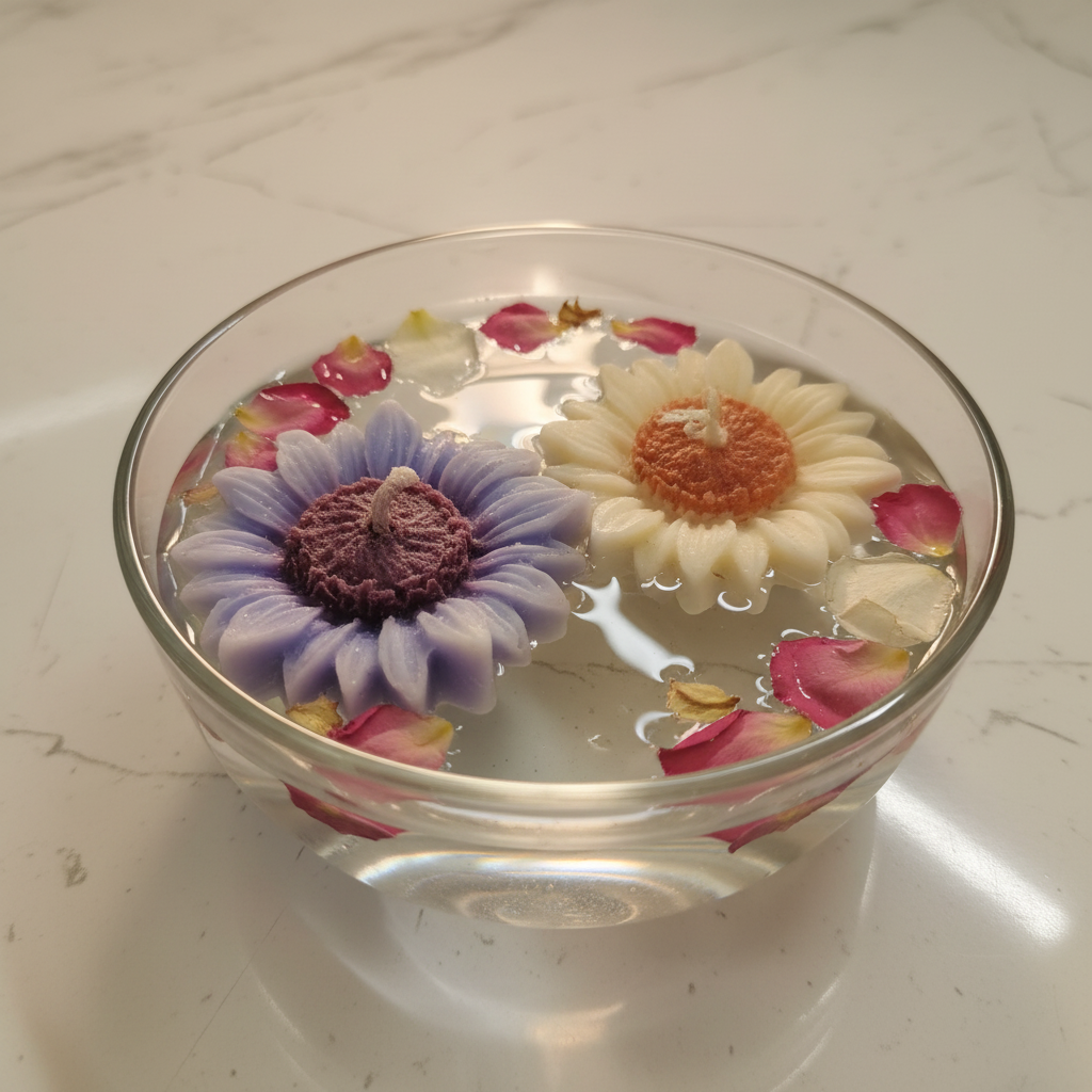Candles Floating in Glass Bowl with Petals