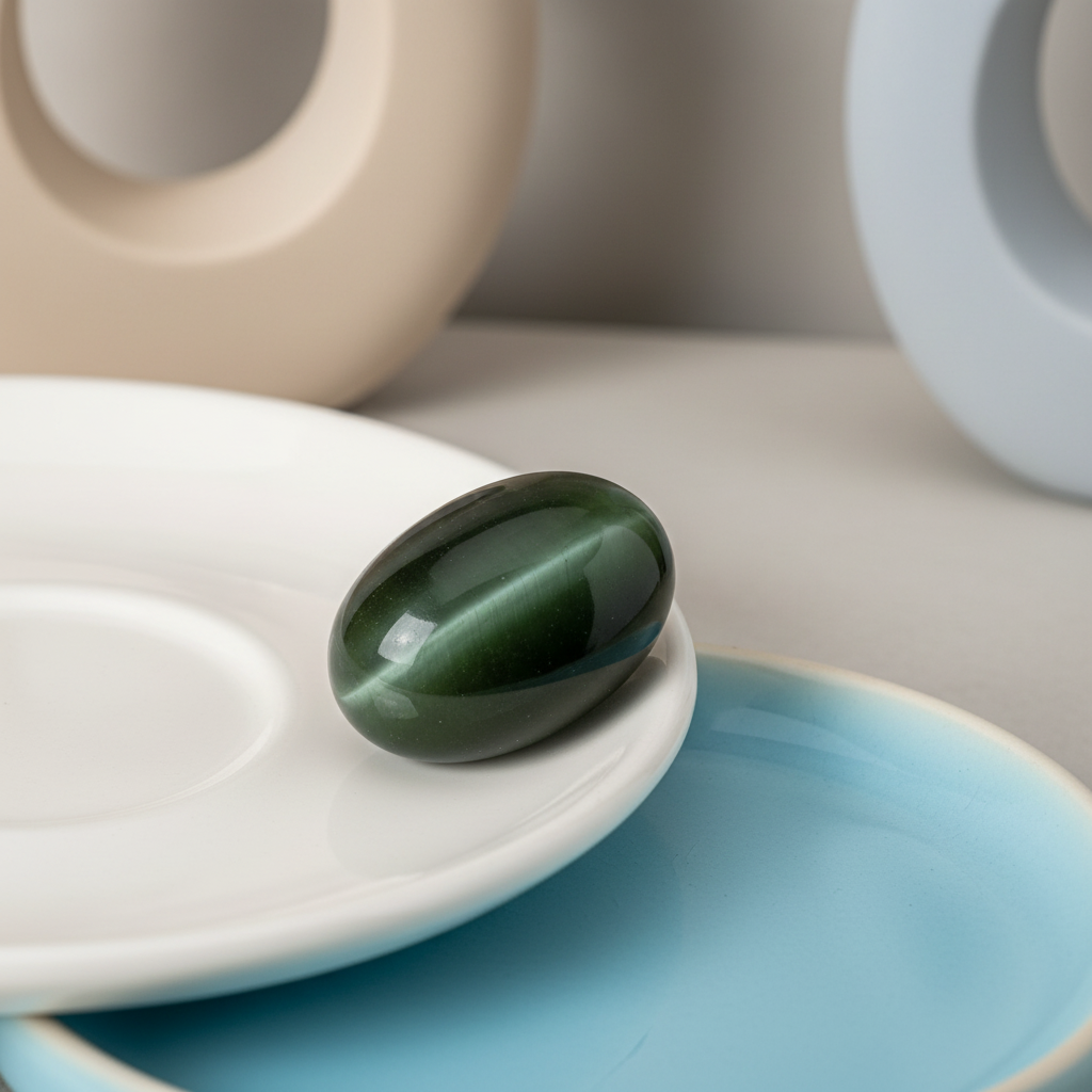 Cat's Eye Lehsuniya - On White and Sky Blue Plates