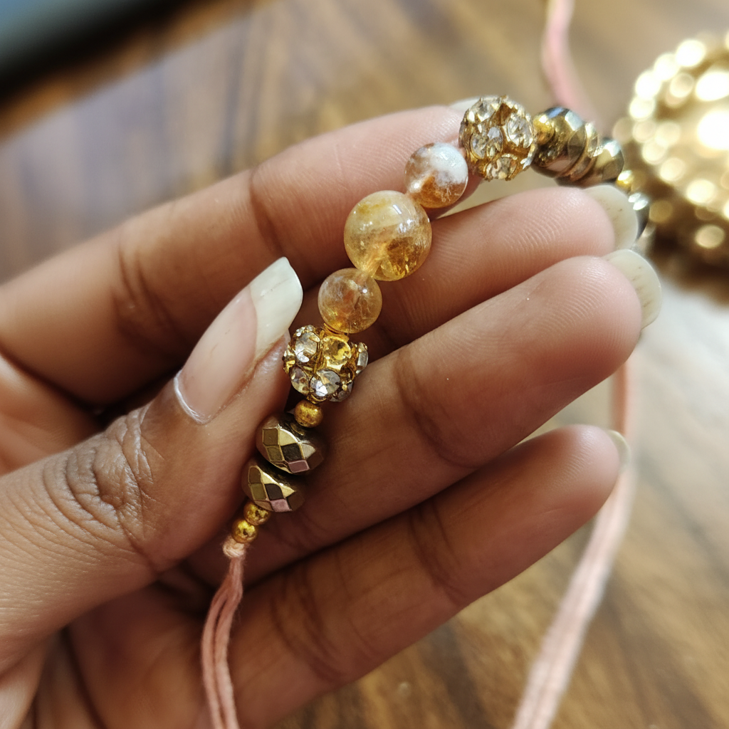 Citrine Pyrite Rakhi Citrine Close-up - BG Changed