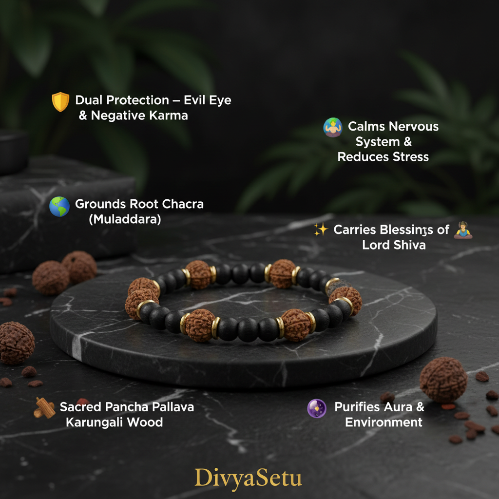 Classic Karungali Rudraksha - Benefits Info Graphic