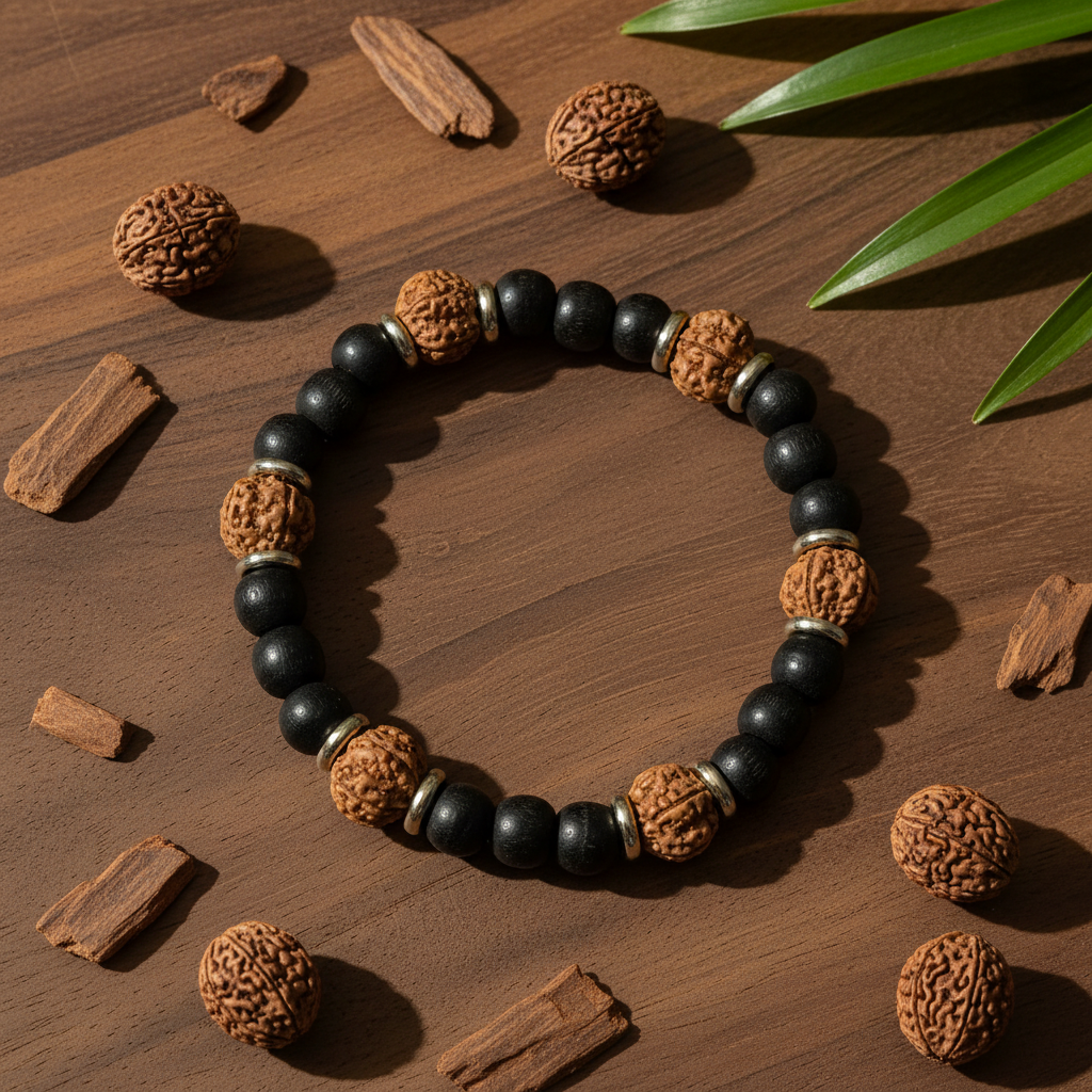 Classic Karungali Rudraksha - Flat Lay Lifestyle