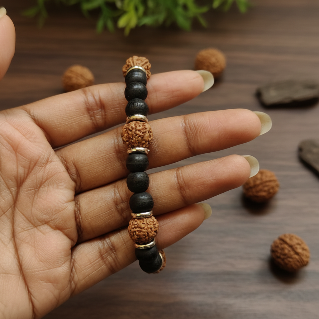 Classic Karungali Rudraksha - Macro Close-up Lifestyle