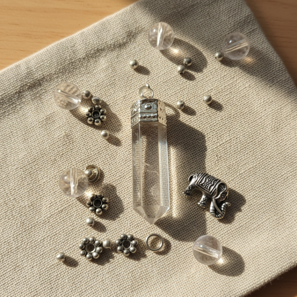Clear Quartz Pencil Pendant - Flat lay