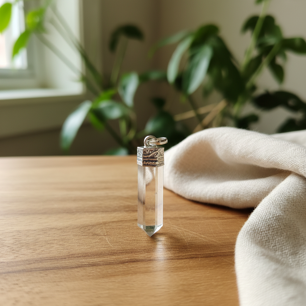 Clear Quartz Pencil Pendant - Hand