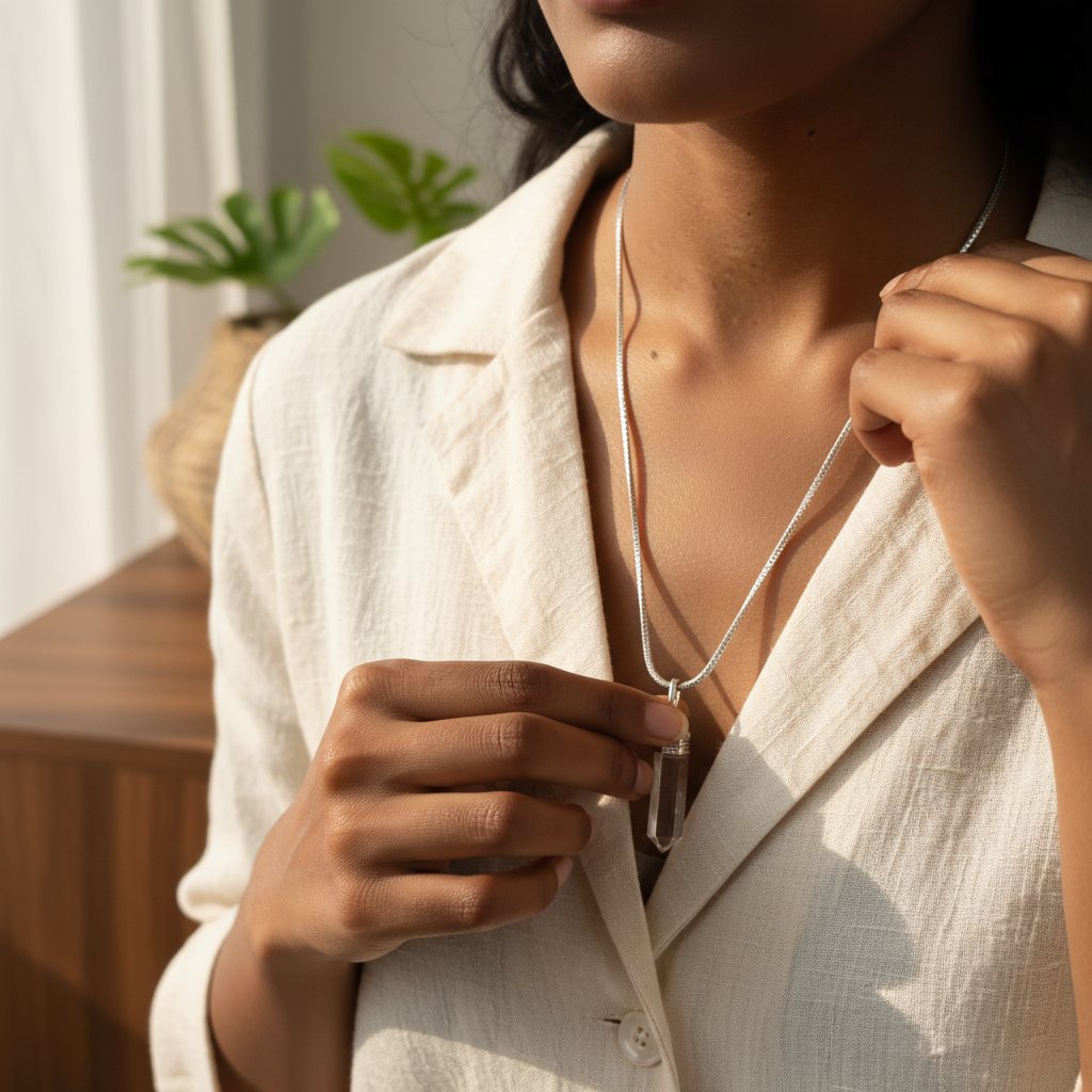 Clear Quartz Pencil Pendant - Neck worn