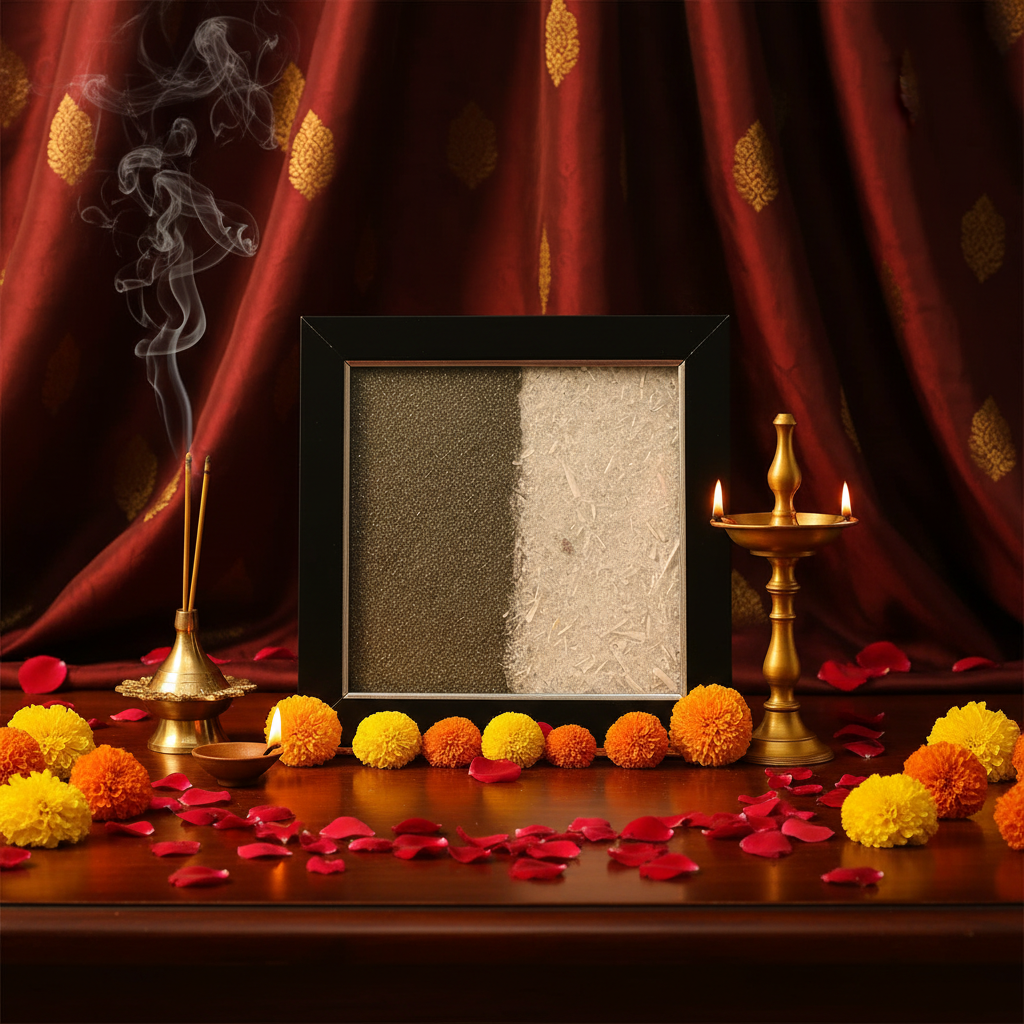 Dhan Varsha Frame with Pyrite & Selenite - aesthetic temple background