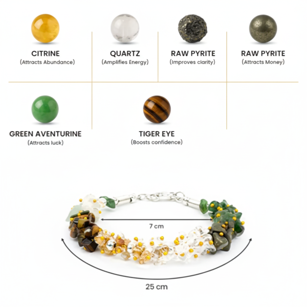 Dhan Yog Chips Bracelet - Crystal Elements Infographic