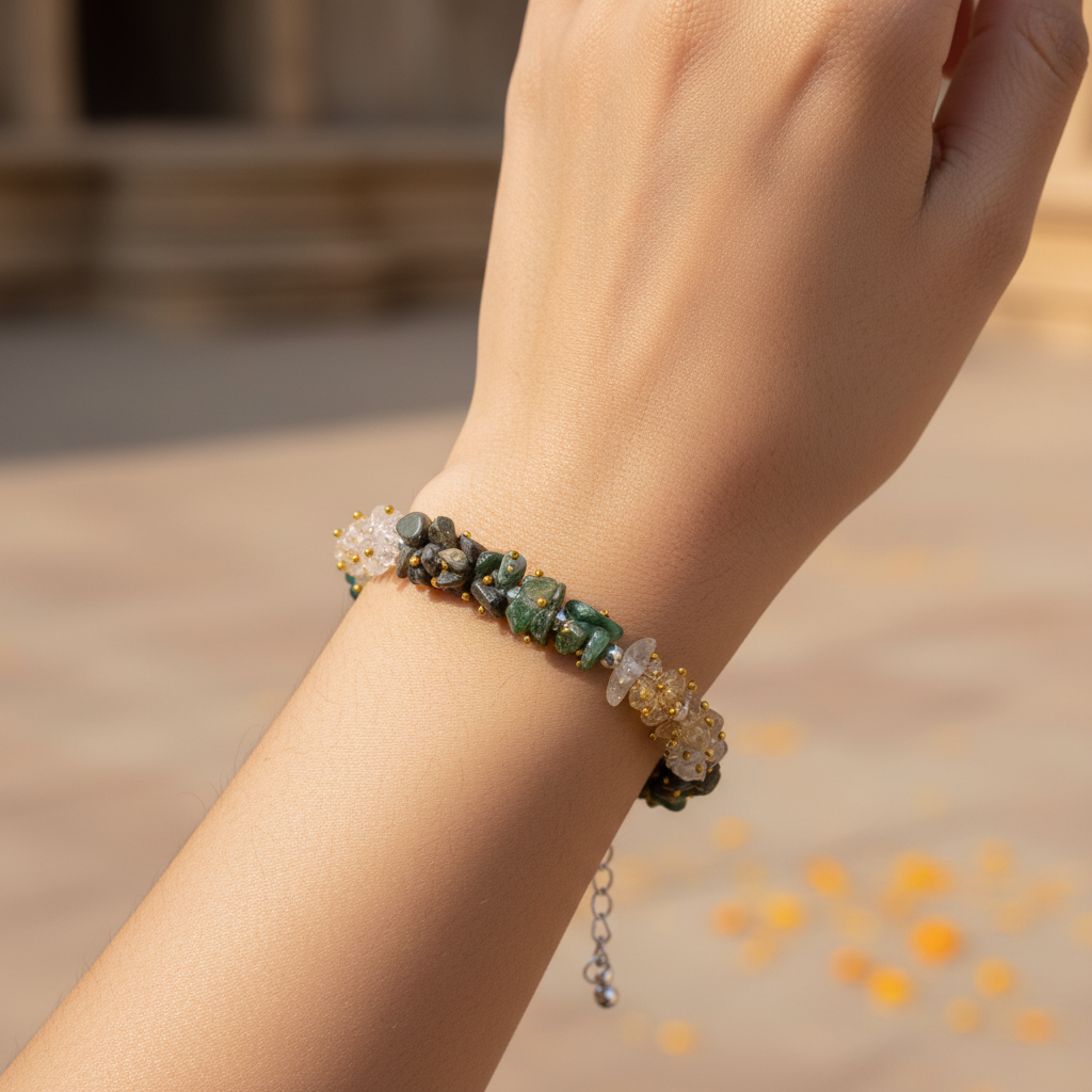 Dhan Yog Chips Bracelet Lifestyle Photo - Single Bracelet on Wrist