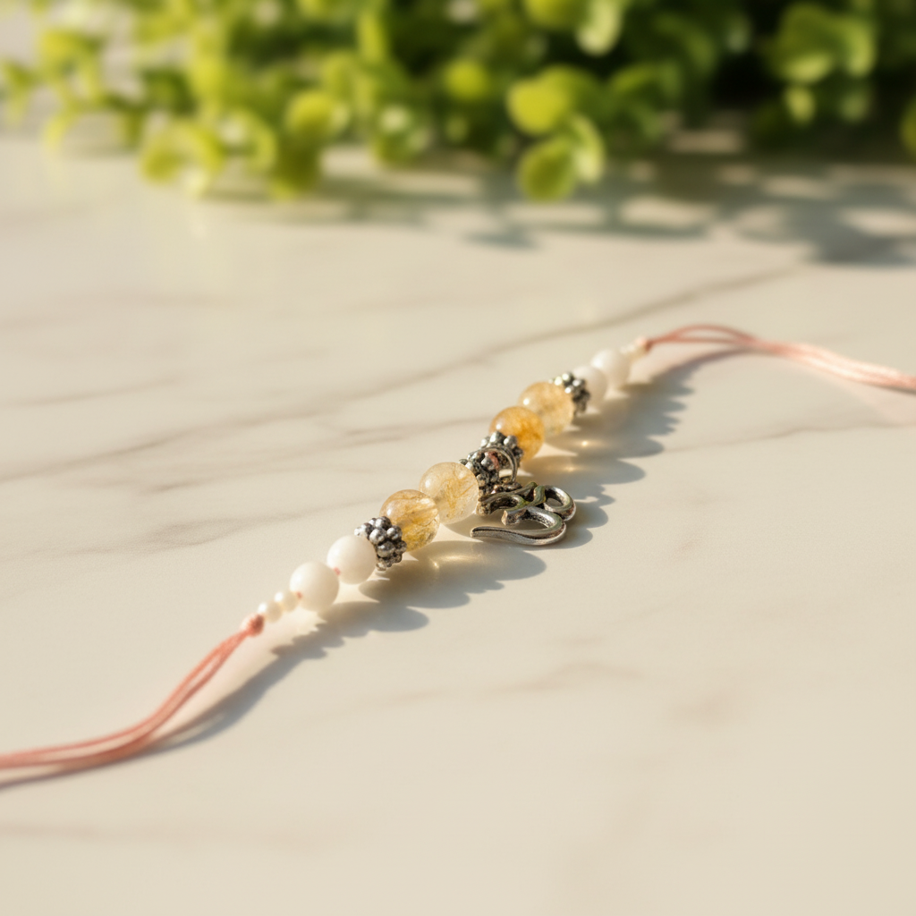 Divya Citrine Moonstone Rakhi Flat - BG Changed