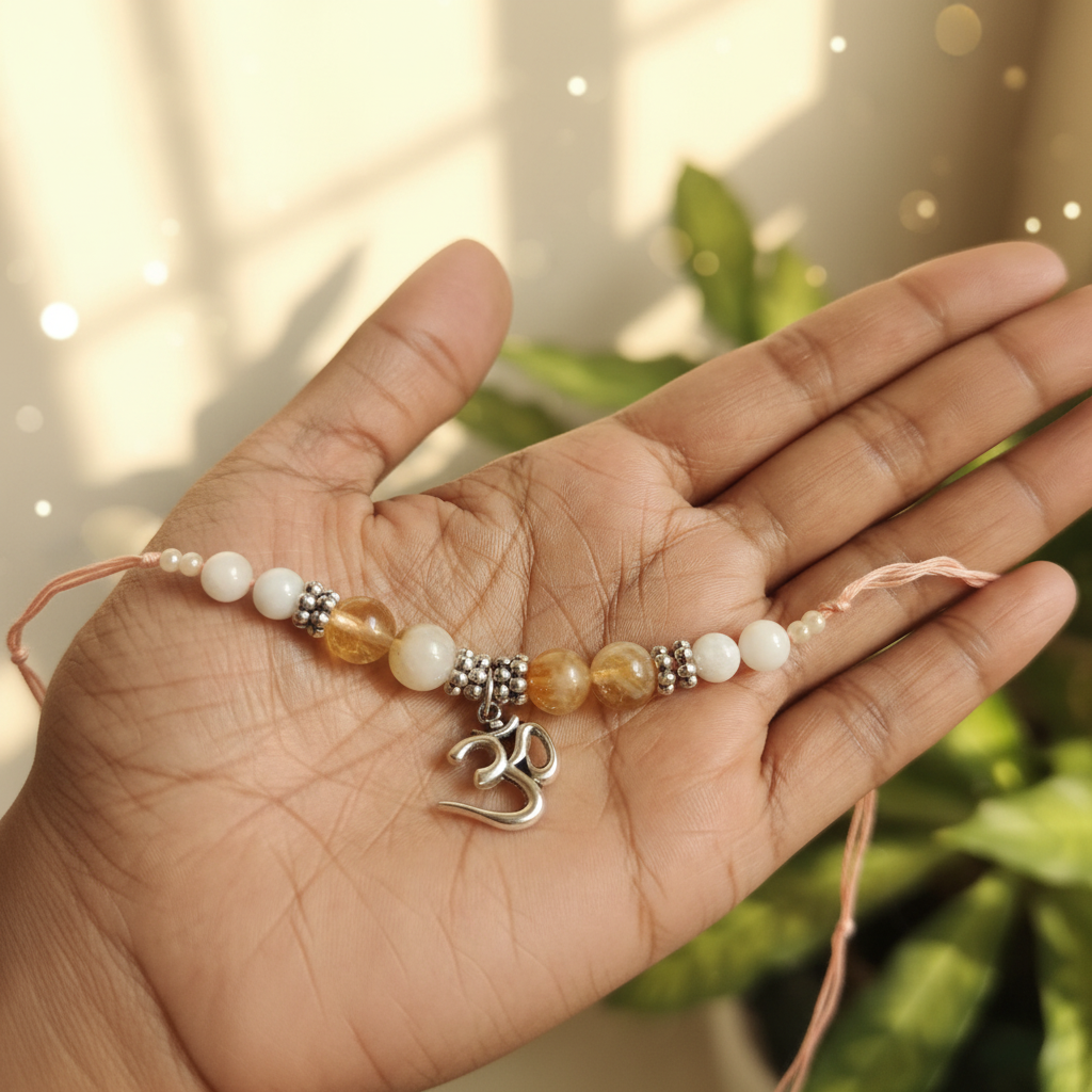 Divya Citrine Moonstone Rakhi in Palm - BG Changed