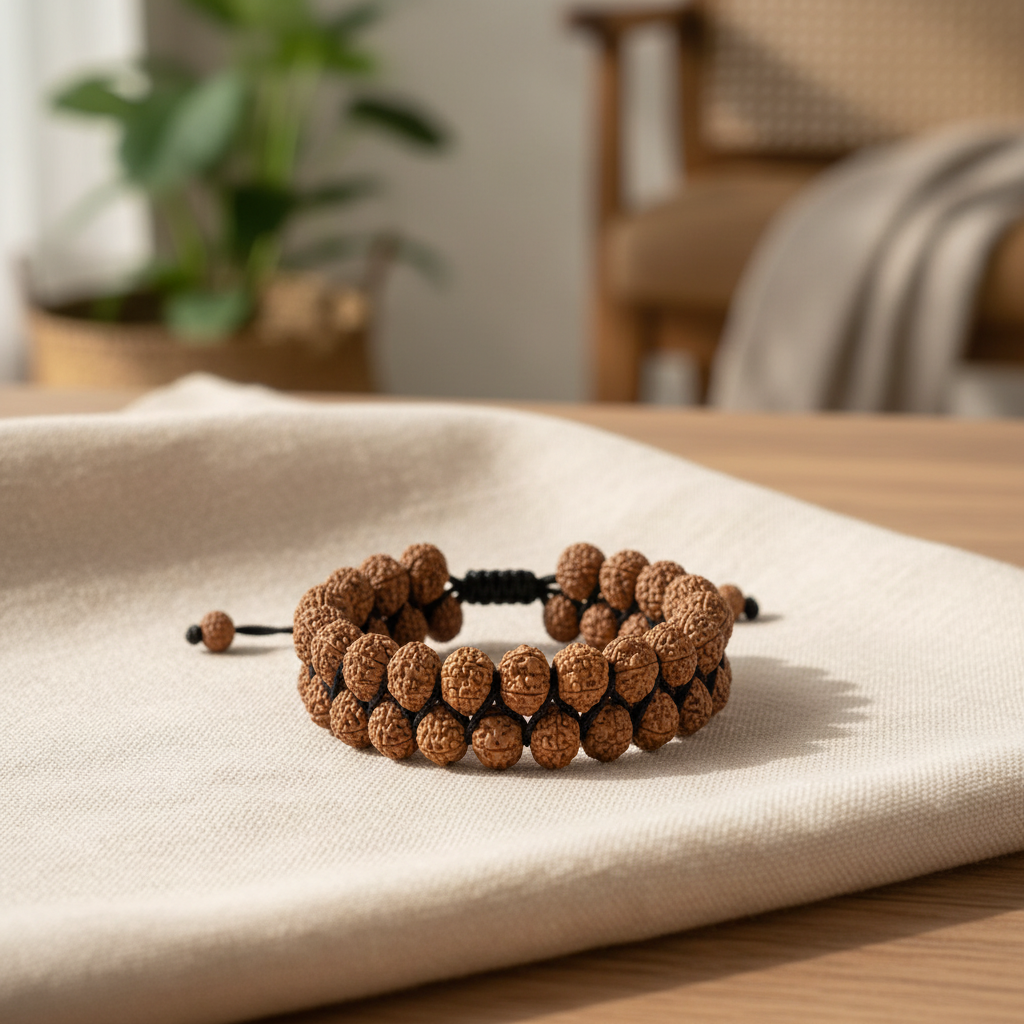 Double-Strand Rudraksha Bracelet Lifestyle Photography
