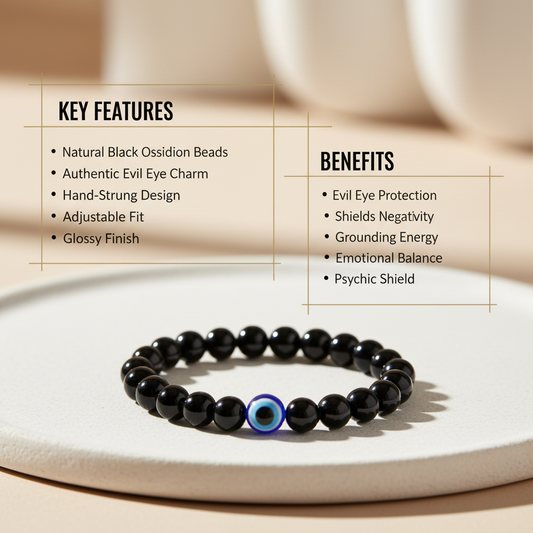 Evil Eye Bracelet with Black Obsidian - Single Bracelet with Features