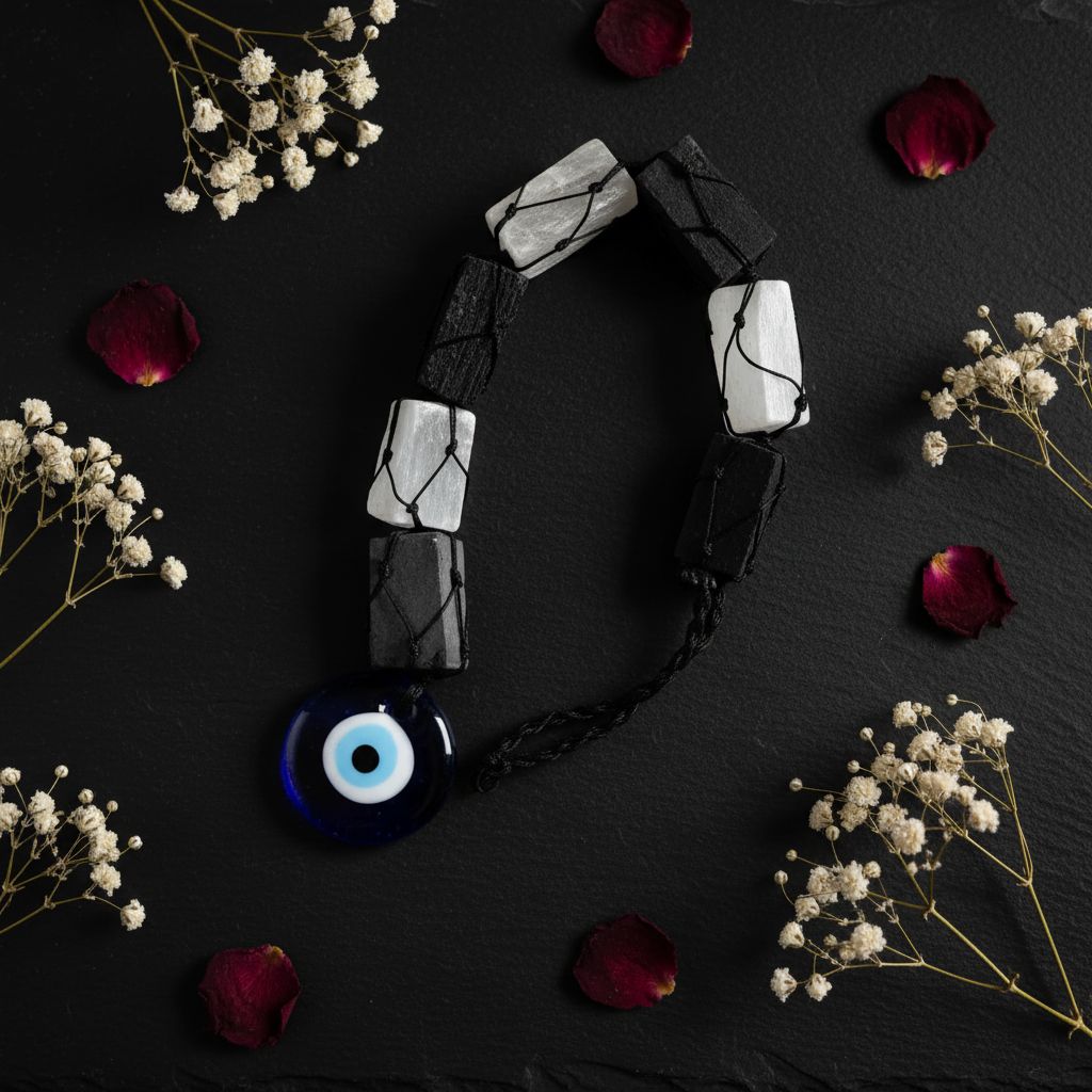 Evil Eye Selenite Hanger - Dark Moody