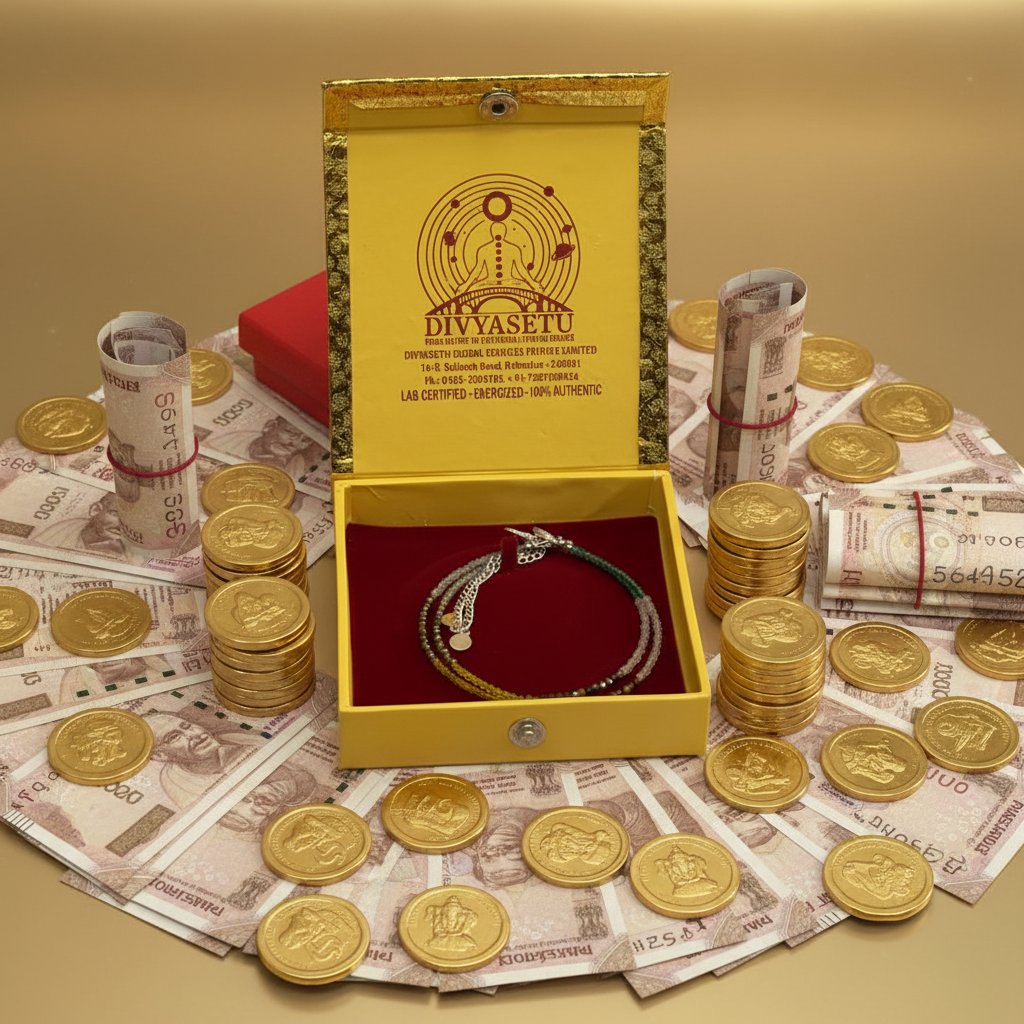 Gemstone Bracelet Gift Box with Coins and Money - Abundance Theme
