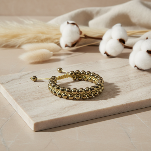Golden Double Bracelet Flat Lay Square