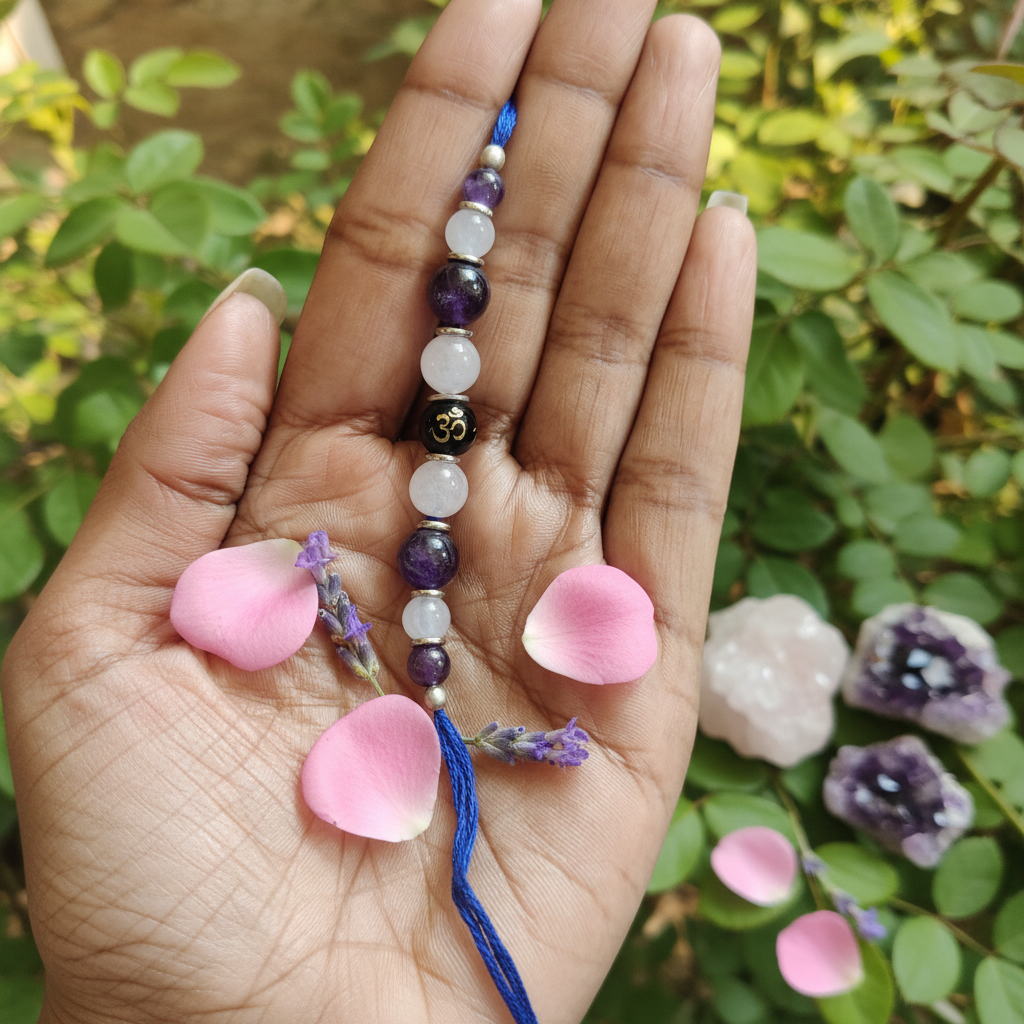 Growth & Love Rakhi - In Palm with Flowers & Crystals