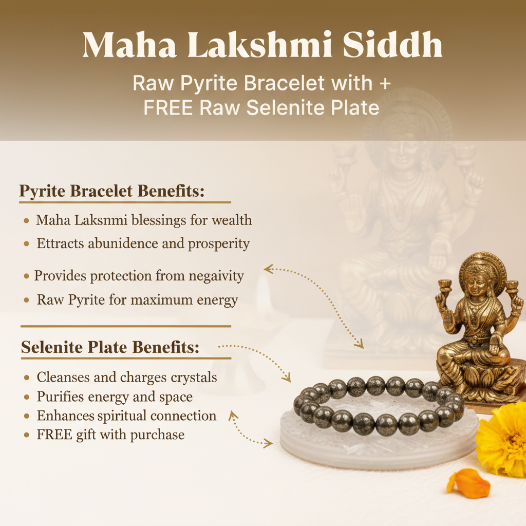 Maha Lakshmi Siddh Raw Pyrite Bracelet + Free Selenite Plate Benefits