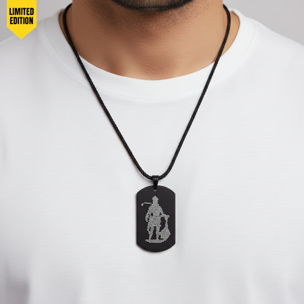 Man wearing Siddh Hanuman Chalisa Kavach - LIMITED EDITION with white shirt - neck focused shot