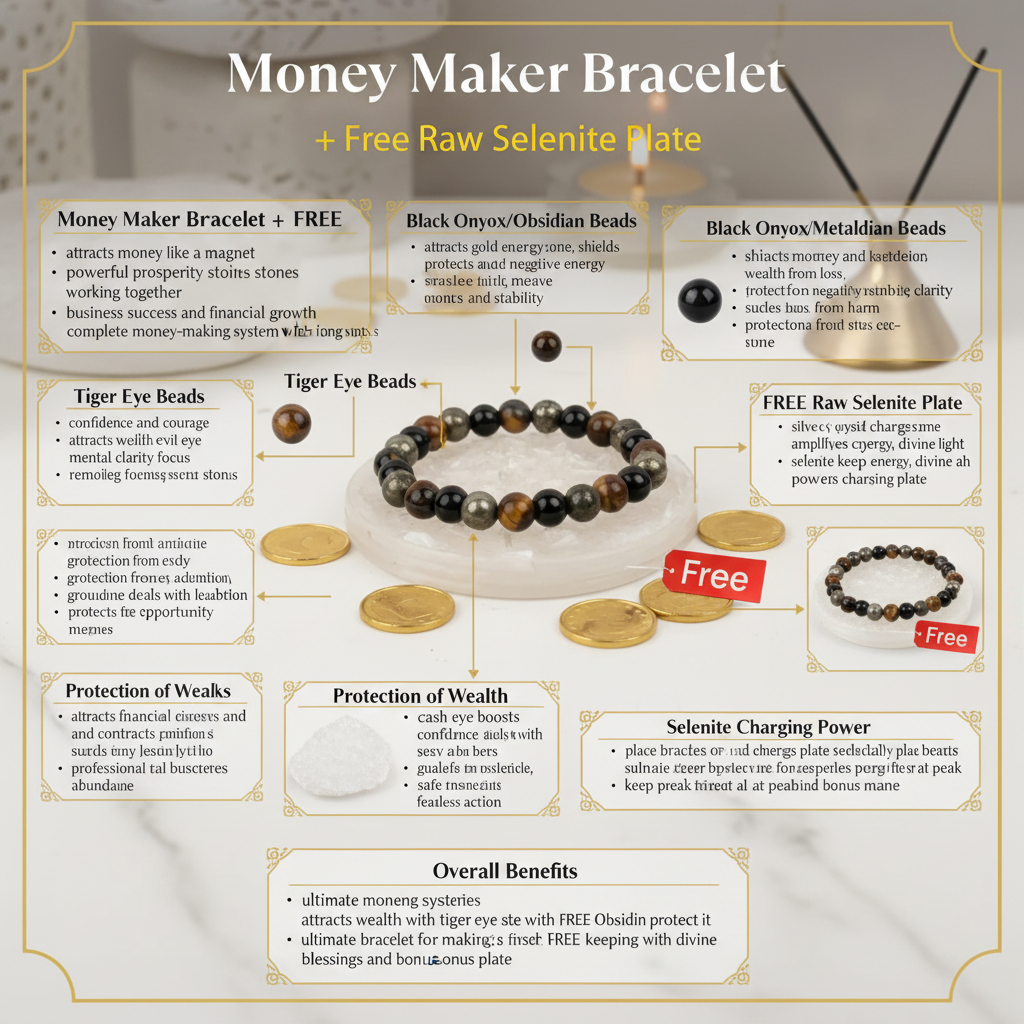 Money Maker Bracelet + Free Raw Selenite Plate benefits