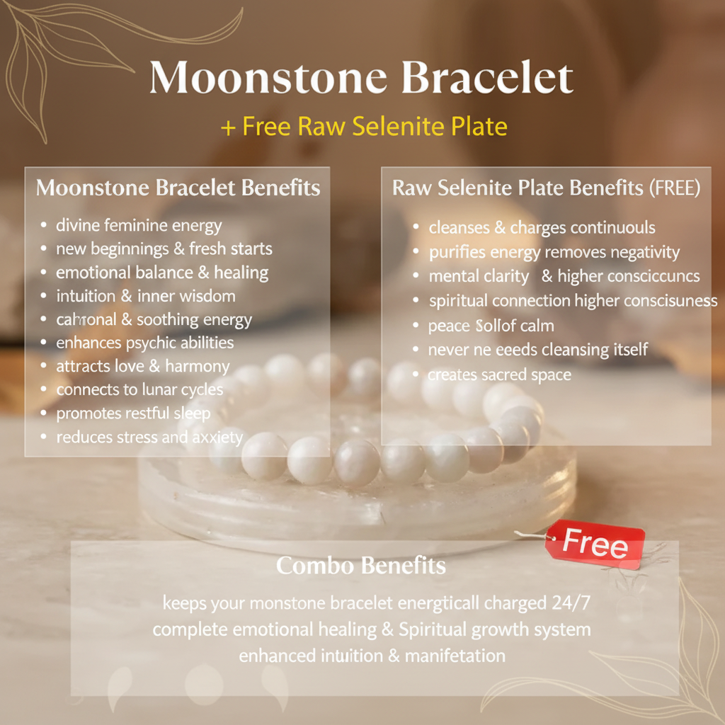 Moonstone Bracelet with FREE Selenite Plate benefits