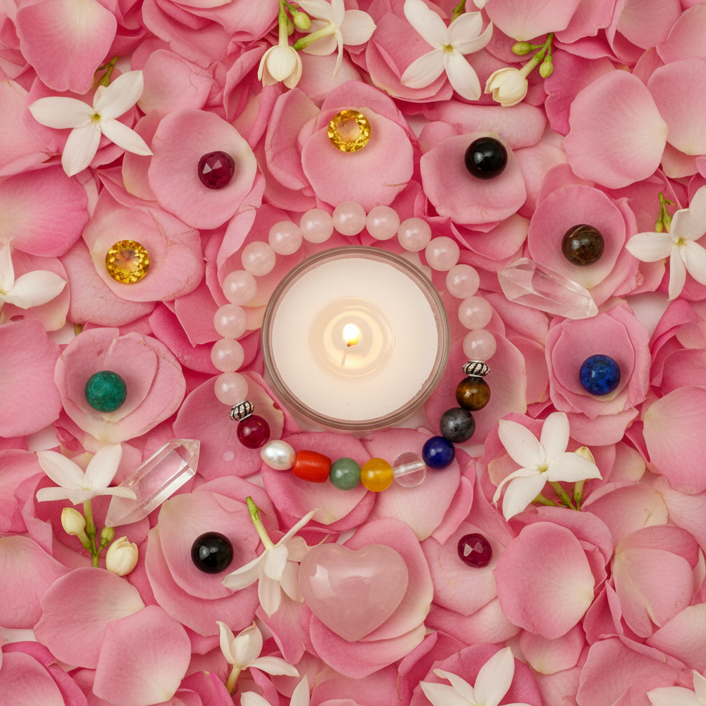 Navratan Rose Quartz - Flat Lay