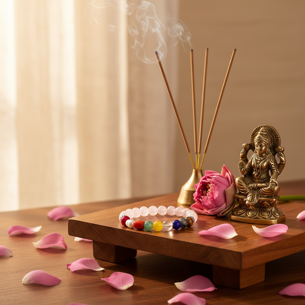 Navratan Rose Quartz - Lakshmi Altar