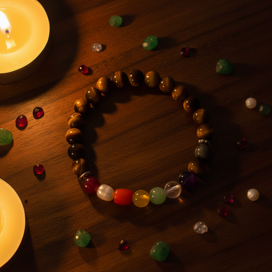 Navratan Tiger Eye Bracelet - Candlelit