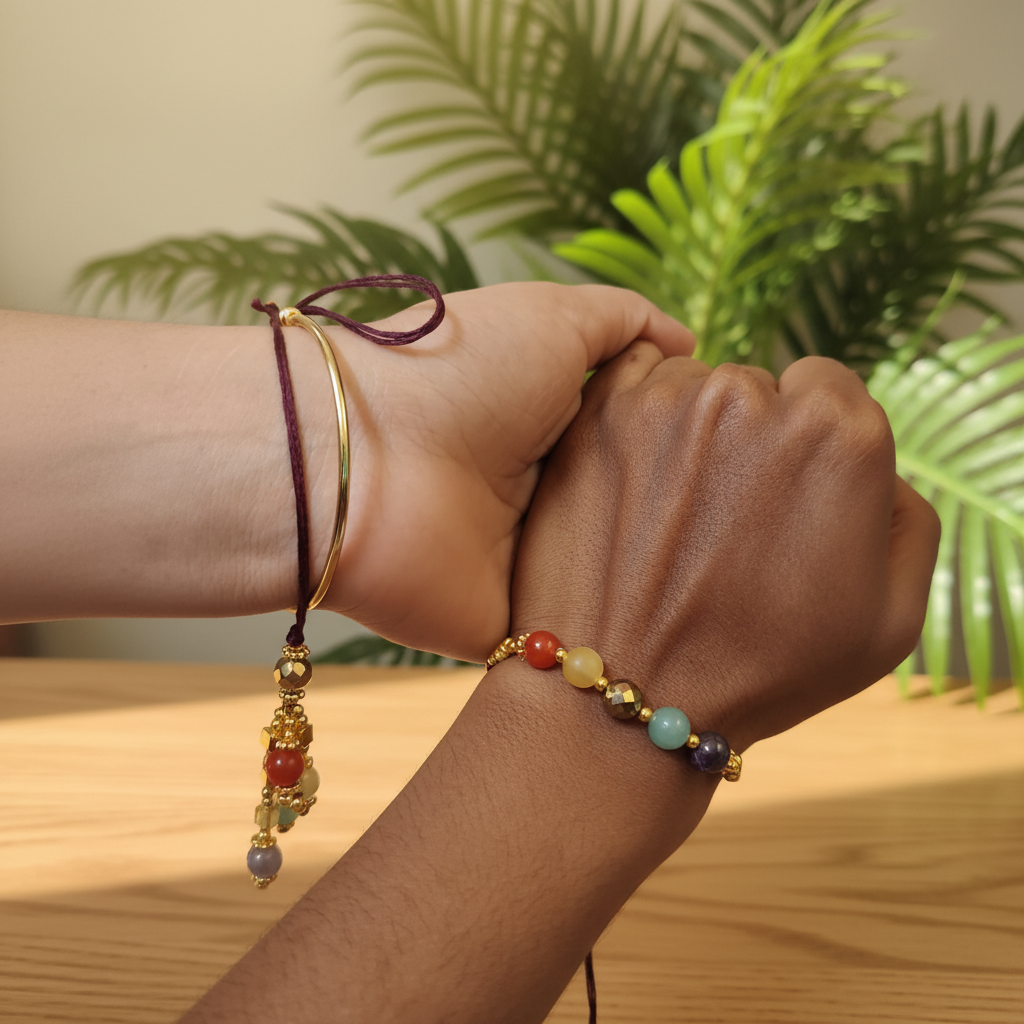 Navratna Couple Wrists - Real Product, Plants & Wood BG
