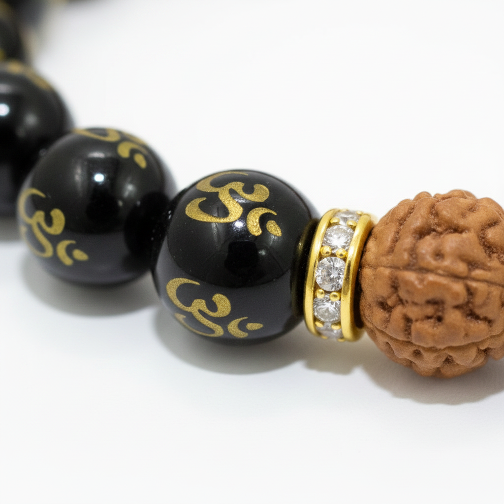 Om Mani Rudraksha Bracelet – Macro