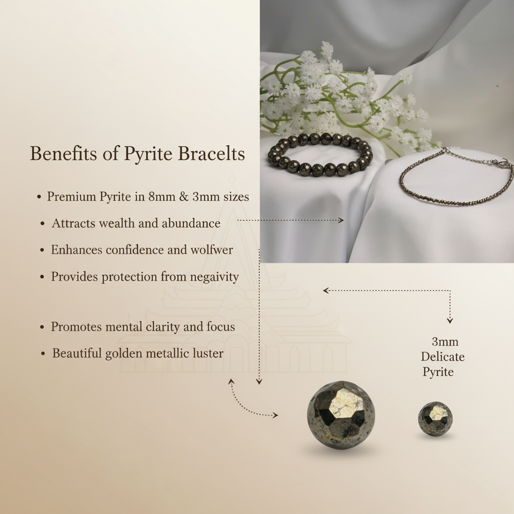 Pyrite Bracelets Benefits with 8mm & 3mm Bead Details