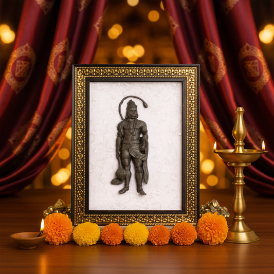 Pyrite Hanuman Ji on Selenite Frame - Premium Background