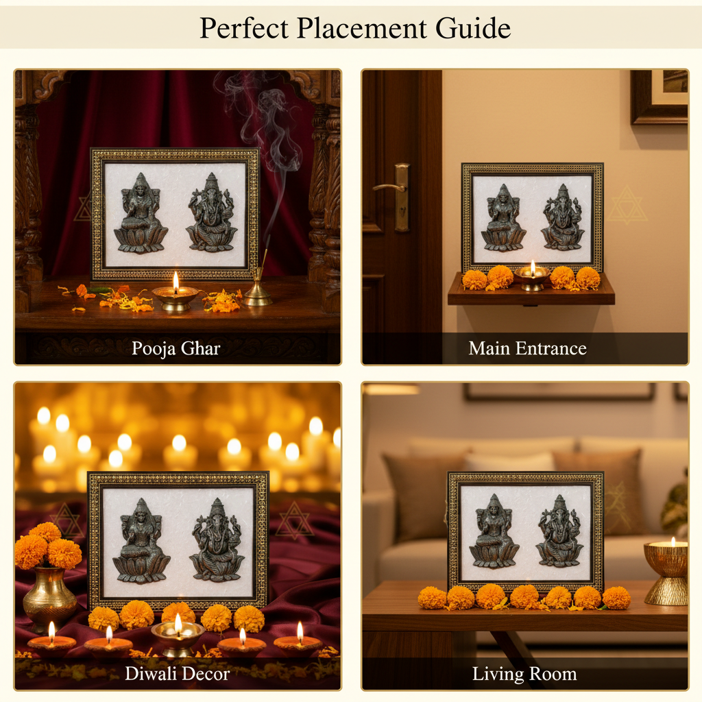 Pyrite Lakshmi Ganesh Selenite Frame Placement Guide